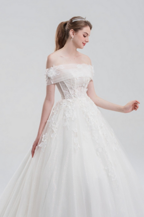 2-in-1 ball gown wedding dress with off-the-shoulder and strapless options, sparkling tulle, beading, and a voluminous princess-style skirt