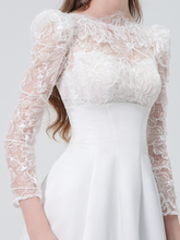 Load image into Gallery viewer, A stunning A-line wedding dress with long sleeves, flowing silhouette, soft fabric, and timeless elegance, perfect for modern and classic brides
